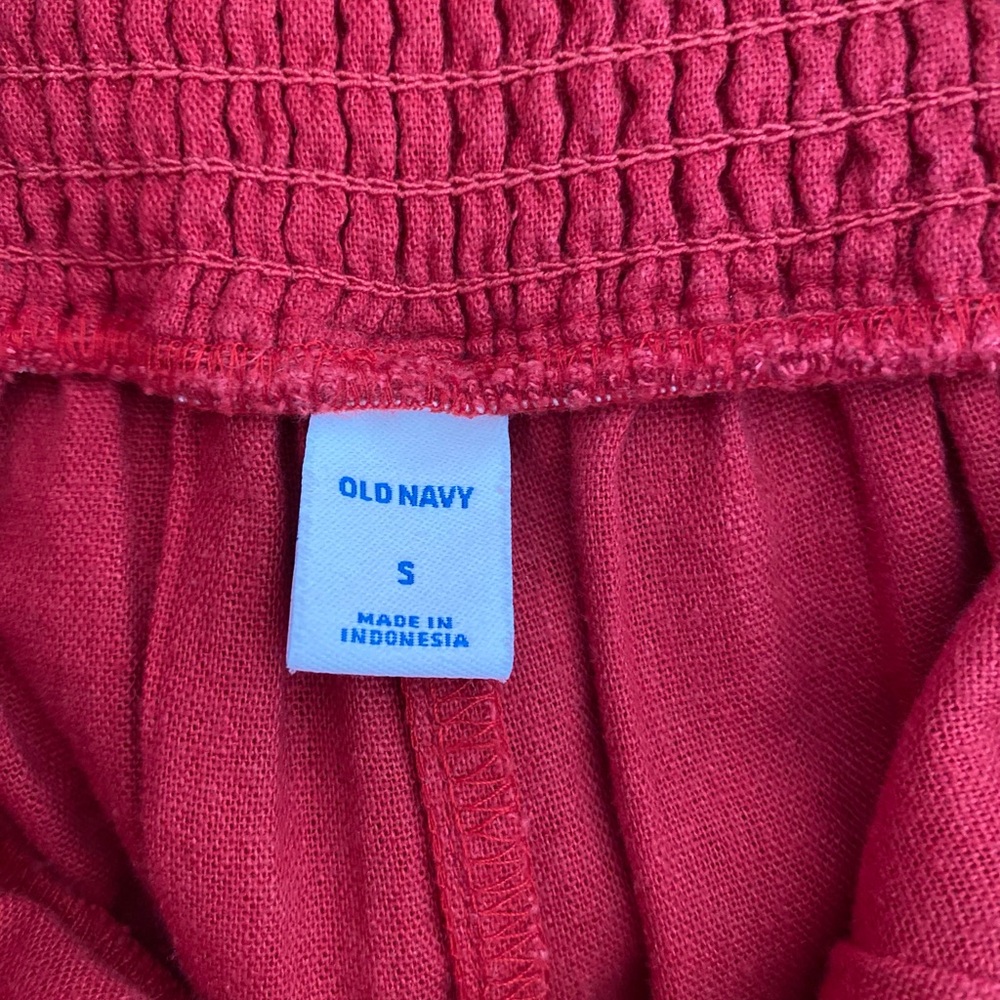 Old Navy Linen Blend Red Jumpsuit Smocked Back Wide Leg Size Small - Picture 6 of 6